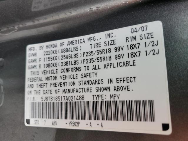 2007 Acura Rdx Technology მანქანა იყიდება აუქციონზე, vin: 5J8TB18517A021488, აუქციონის ნომერი: 44839103