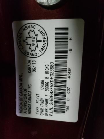 Auction sale of the 2013 Honda Civic Lx, vin: 2HGFB2F5XDH023680, lot number: 45303523