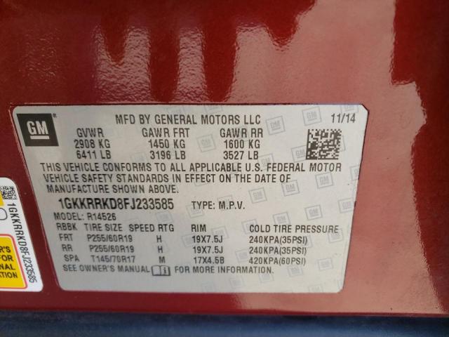 44000953 :رقم المزاد ، 1GKKRRKD8FJ233585 vin ، 2015 Gmc Acadia Slt-1 مزاد بيع