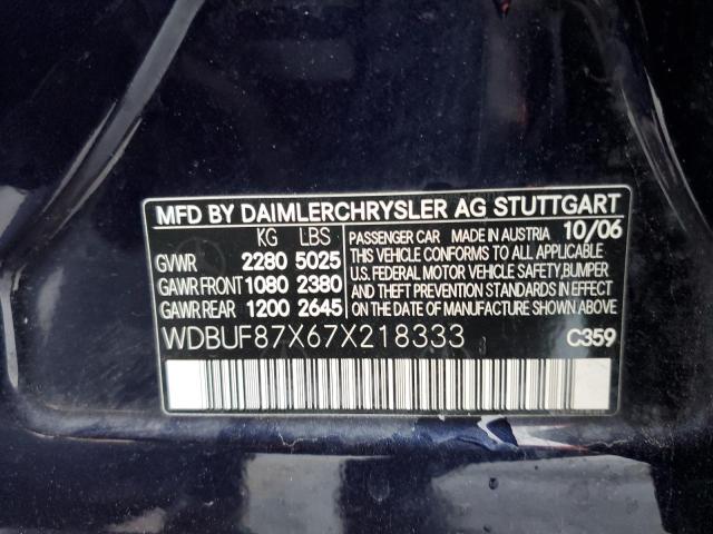 Aukcja sprzedaży 2007 Mercedes-benz E 350 4matic, vin: WDBUF87X67X218333, numer aukcji: 45256293