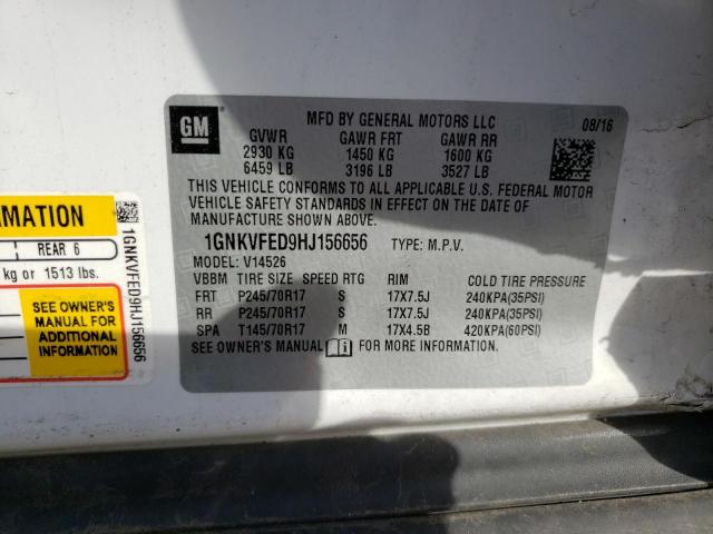 Aukcja sprzedaży 2017 Chevrolet Traverse Ls, vin: 1GNKVFED9HJ156656, numer aukcji: 45189223