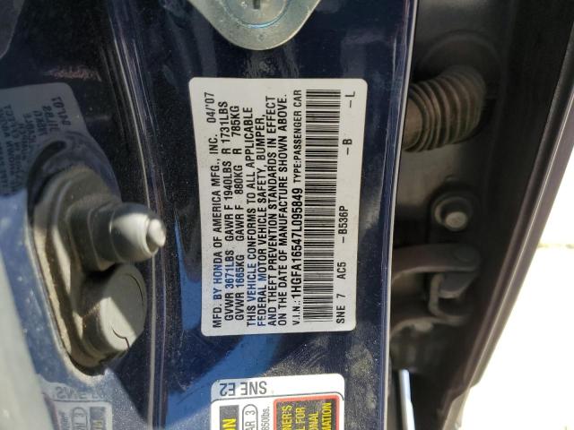 Aukcja sprzedaży 2007 Honda Civic Lx, vin: 1HGFA16547L095849, numer aukcji: 45049023