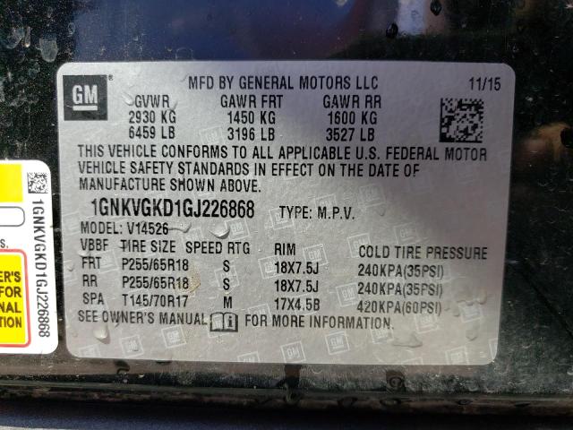 Aukcja sprzedaży 2016 Chevrolet Traverse Lt, vin: 1GNKVGKD1GJ226868, numer aukcji: 45178683