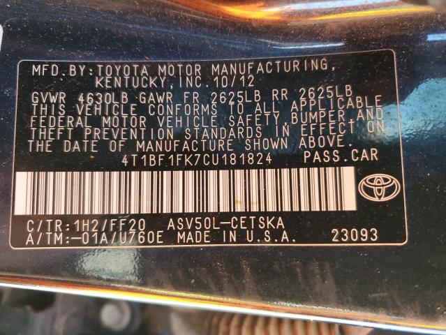 Aukcja sprzedaży 2012 Toyota Camry Base, vin: 4T1BF1FK7CU181824, numer aukcji: 45421833