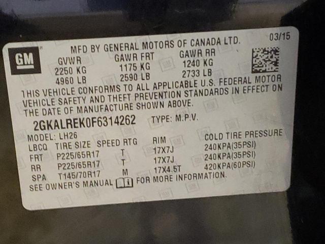 Aukcja sprzedaży 2015 Gmc Terrain Sle, vin: 2GKALREK0F6314262, numer aukcji: 45237263