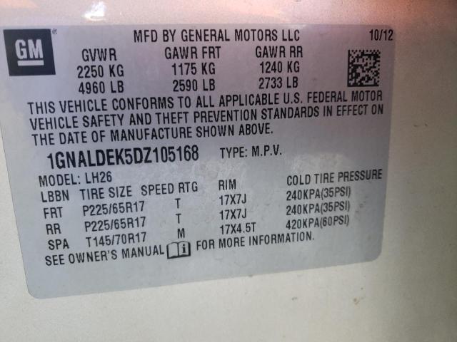 Aukcja sprzedaży 2013 Chevrolet Equinox Lt, vin: 1GNALDEK5DZ105168, numer aukcji: 45402943