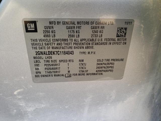 Aukcja sprzedaży 2012 Chevrolet Equinox Lt, vin: 2GNALDEK7C1184043, numer aukcji: 45478143