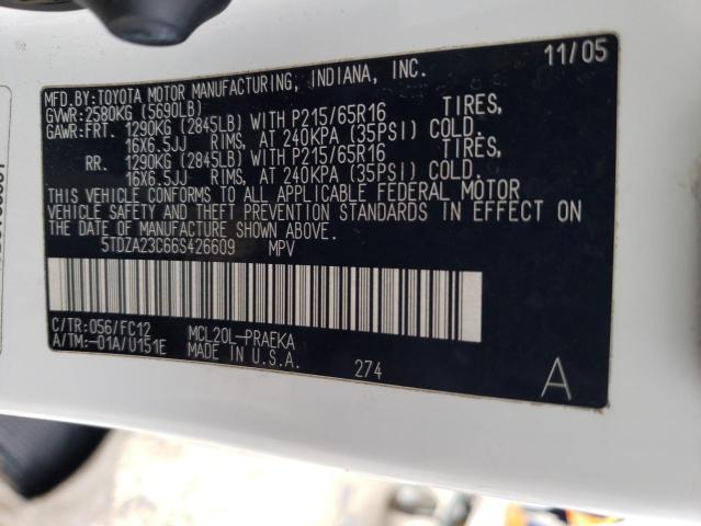 Aukcja sprzedaży 2006 Toyota Sienna Ce, vin: 5TDZA23C66S426609, numer aukcji: 45565433