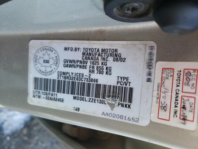 Aukcja sprzedaży 2003 Toyota Corolla Ce, vin: 2T1BR32E63C733866, numer aukcji: 45324343
