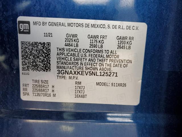 2022 Chevrolet Equinox Lt მანქანა იყიდება აუქციონზე, vin: 3GNAXKEV5NL125271, აუქციონის ნომერი: 45514143