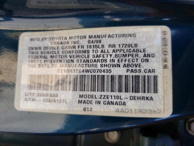 Aukcja sprzedaży 1998 Toyota Corolla Ve, vin: 2T1BR12E4WC070435, numer aukcji: 45443863