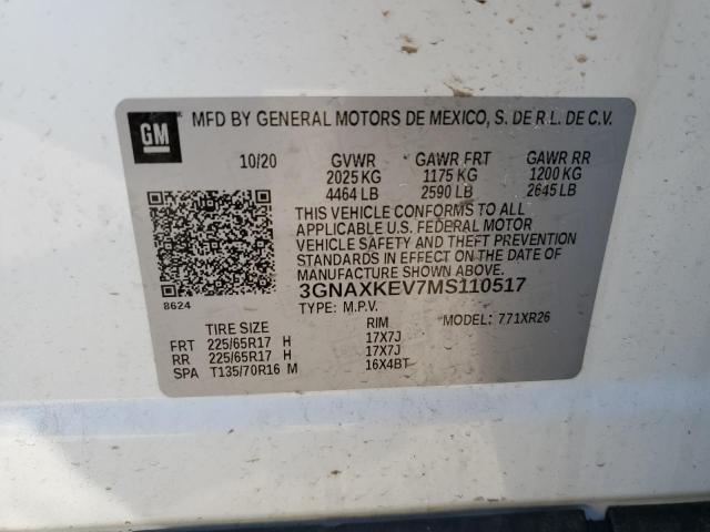 Aukcja sprzedaży 2021 Chevrolet Equinox Lt, vin: 3GNAXKEV7MS110517, numer aukcji: 45372323