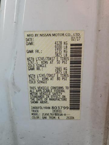 Aukcja sprzedaży 2017 Nissan Nv 2500 S, vin: 1N6BF0LY4HN803799, numer aukcji: 45497303