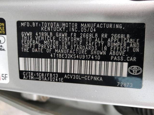 Aukcja sprzedaży 2004 Toyota Camry Le, vin: 4T1BE32K54U917410, numer aukcji: 45409173