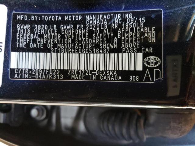 45401723 :رقم المزاد ، 2T1BURHE0GC516487 vin ، 2016 Toyota Corolla L مزاد بيع