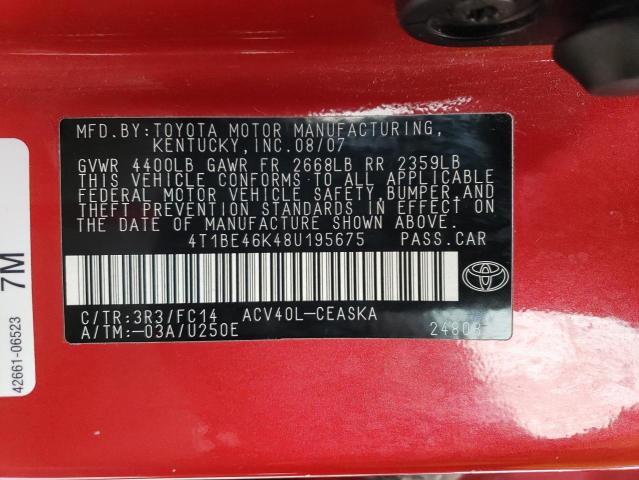 45684453 :رقم المزاد ، 4T1BE46K48U195675 vin ، 2008 Toyota Camry Ce مزاد بيع