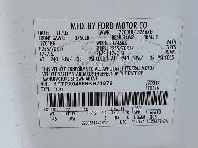 45474993 :رقم المزاد ، 1FTPX04566KB71879 vin ، 2006 Ford F150 مزاد بيع