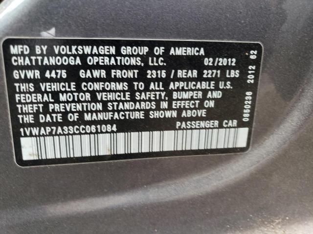Aukcja sprzedaży 2012 Volkswagen Passat S, vin: 1VWAP7A33CC061084, numer aukcji: 45491353