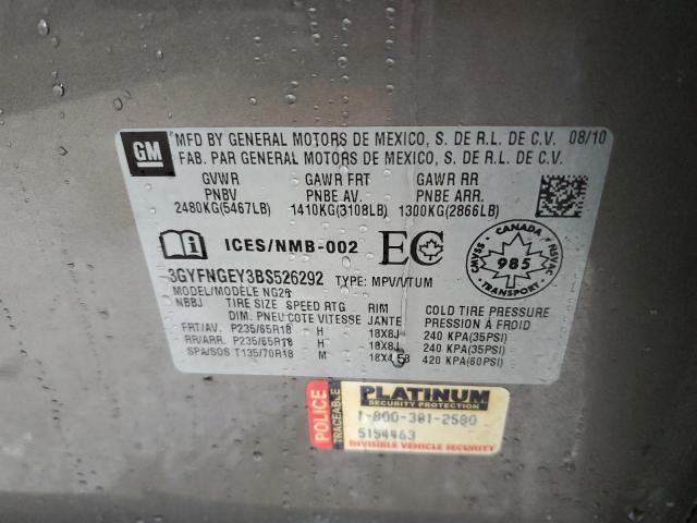 45128243 :رقم المزاد ، 3GYFNGEY3BS526292 vin ، 2011 Cadillac Srx مزاد بيع