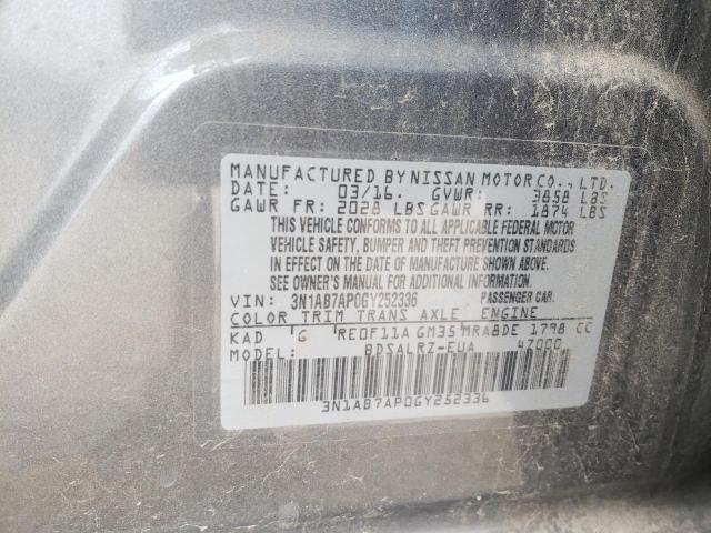2016 Nissan Sentra S მანქანა იყიდება აუქციონზე, vin: 3N1AB7AP0GY252336, აუქციონის ნომერი: 44893293