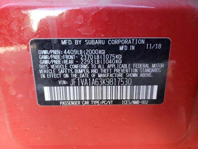 Aukcja sprzedaży 2019 Subaru Wrx, vin: JF1VA1A63K9817530, numer aukcji: 45945373