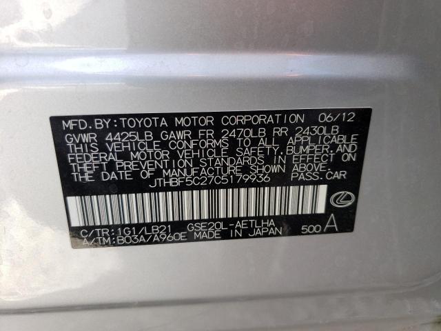 Aukcja sprzedaży 2012 Lexus Is 250, vin: JTHBF5C27C5179936, numer aukcji: 45367063