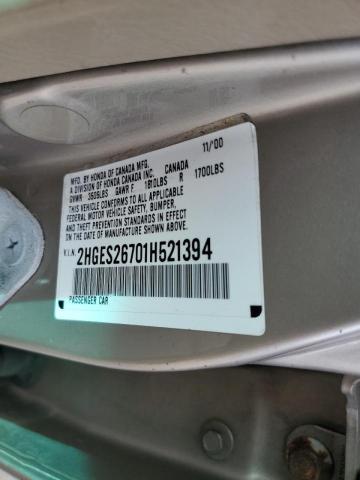 Aukcja sprzedaży 2001 Honda Civic Ex, vin: 2HGES26701H521394, numer aukcji: 45568633