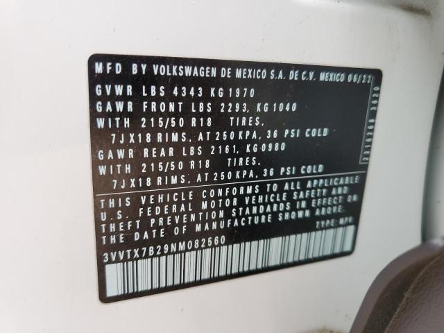 Aukcja sprzedaży 2022 Volkswagen Taos Se, vin: 3VVTX7B29NM082560, numer aukcji: 43975053