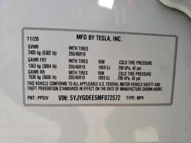Aukcja sprzedaży 2021 Tesla Model Y, vin: 5YJYGDEE5MF072572, numer aukcji: 46429693