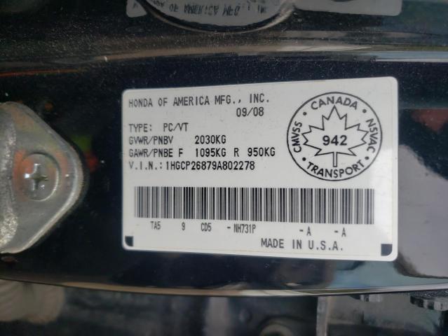 Продаж на аукціоні авто 2009 Honda Accord Exl, vin: 1HGCP26879A802278, номер лоту: 45387673