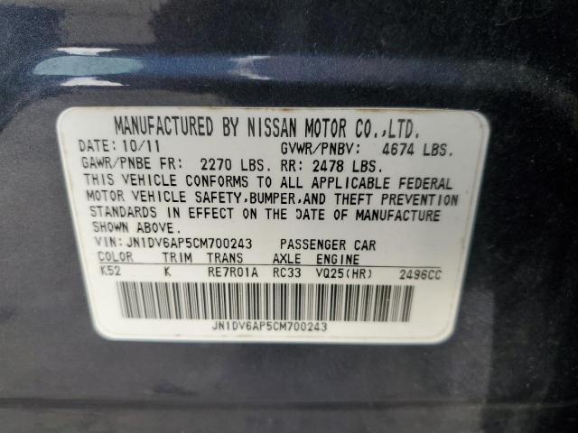 Aukcja sprzedaży 2012 Infiniti G25 Base, vin: JN1DV6AP5CM700243, numer aukcji: 45700873