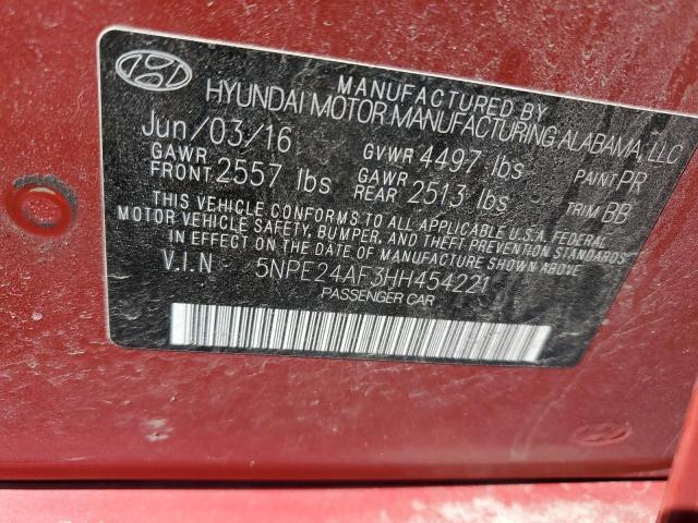46606313 :رقم المزاد ، 5NPE24AF3HH454221 vin ، 2017 Hyundai Sonata Se مزاد بيع
