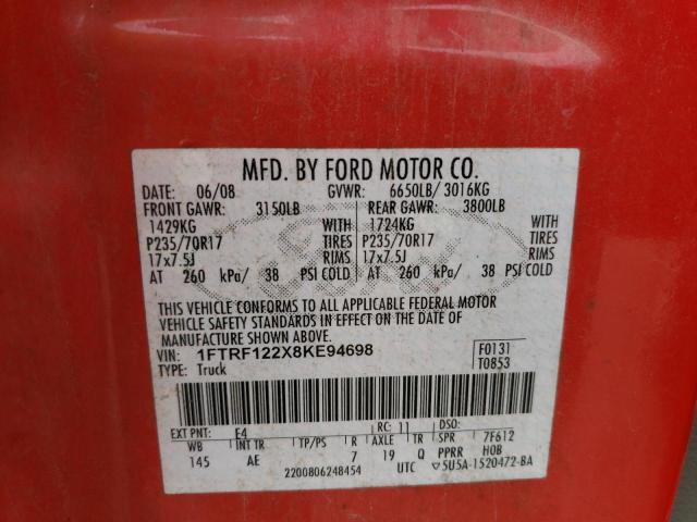 Aukcja sprzedaży 2008 Ford F150, vin: 1FTRF122X8KE94698, numer aukcji: 45486723