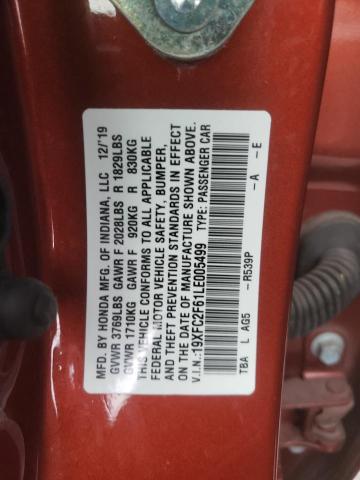 2020 Honda Civic Lx მანქანა იყიდება აუქციონზე, vin: 19XFC2F61LE005499, აუქციონის ნომერი: 46522253