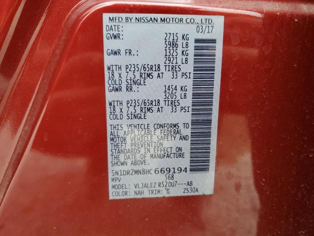 Продаж на аукціоні авто 2017 Nissan Pathfinder S, vin: 5N1DR2MN8HC669194, номер лоту: 46714613