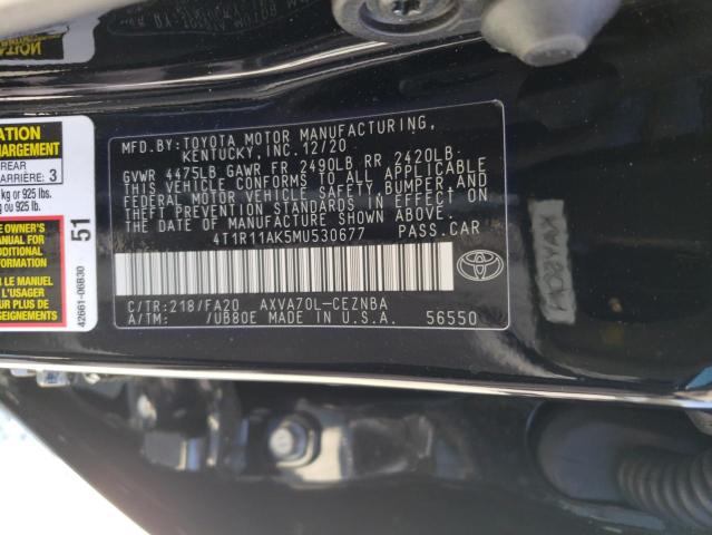2021 Toyota Camry Le მანქანა იყიდება აუქციონზე, vin: 4T1R11AK5MU530677, აუქციონის ნომერი: 45479453