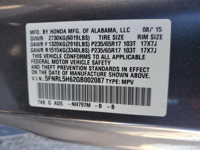 2016 Honda Odyssey Exl მანქანა იყიდება აუქციონზე, vin: 5FNRL5H62GB002087, აუქციონის ნომერი: 46423103