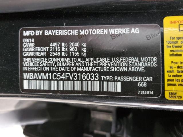 2015 Bmw X1 Sdrive28i მანქანა იყიდება აუქციონზე, vin: WBAVM1C54FV316033, აუქციონის ნომერი: 47066943