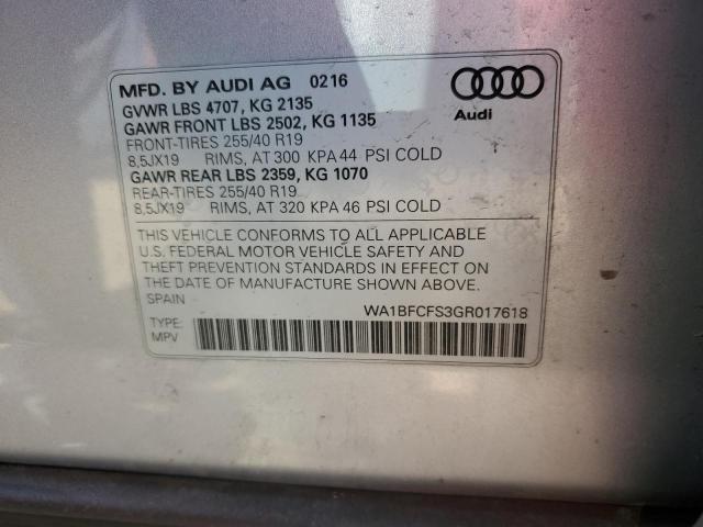 2016 Audi Q3 Premium Plus მანქანა იყიდება აუქციონზე, vin: WA1BFCFS3GR017618, აუქციონის ნომერი: 47174303