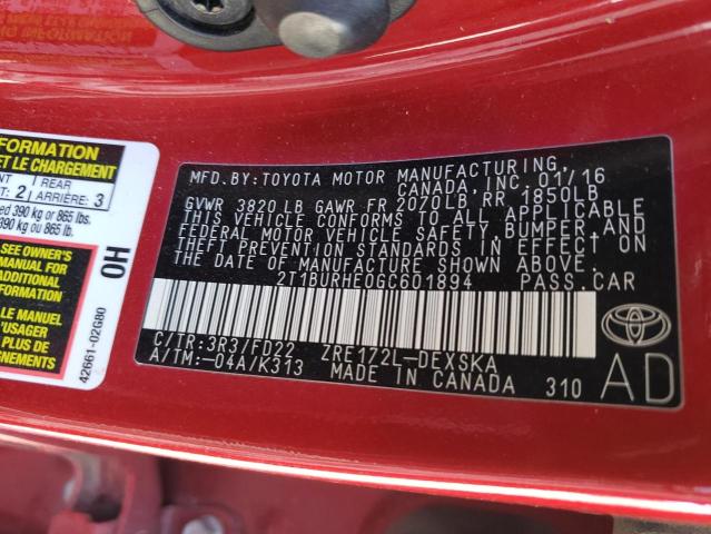 2016 Toyota Corolla L მანქანა იყიდება აუქციონზე, vin: 2T1BURHE0GC601894, აუქციონის ნომერი: 47148873