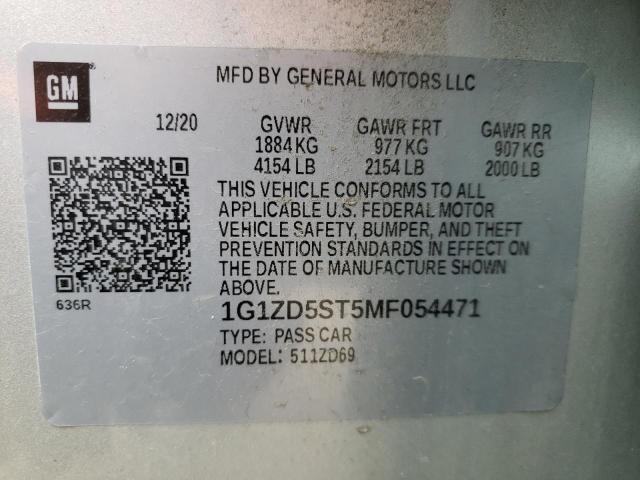 Aukcja sprzedaży 2021 Chevrolet Malibu Lt, vin: 1G1ZD5ST5MF054471, numer aukcji: 47570803