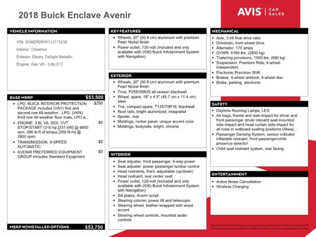 Aukcja sprzedaży 2018 Buick Enclave Avenir, vin: 5GAERDKW1JJ173236, numer aukcji: 42021743