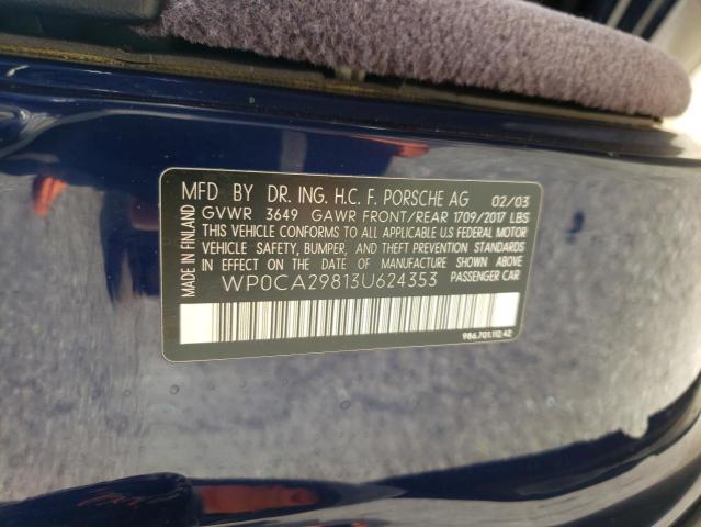 47664333 :رقم المزاد ، WP0CA29813U624353 vin ، 2003 Porsche Boxster مزاد بيع