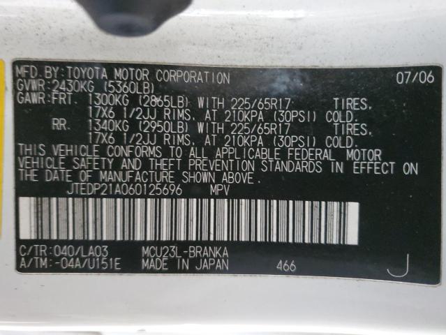 Продажа на аукционе авто 2006 Toyota Highlander Limited, vin: JTEDP21A060125696, номер лота: 47306073