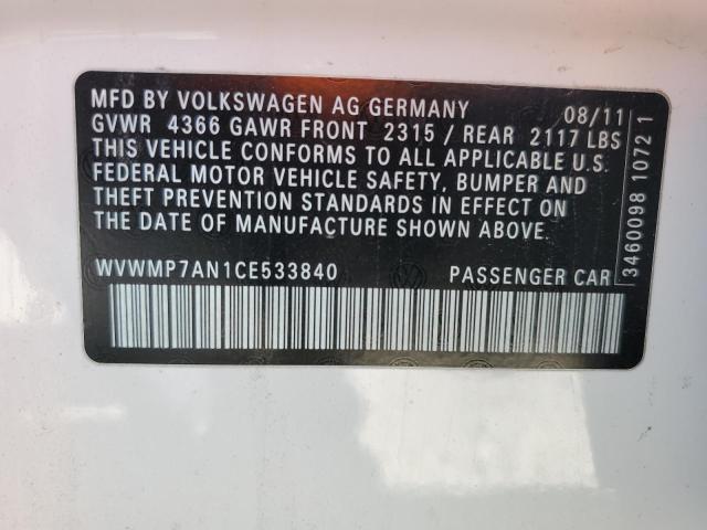 Aukcja sprzedaży 2012 Volkswagen Cc Sport, vin: WVWMP7AN1CE533840, numer aukcji: 47484243
