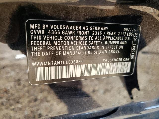 Aukcja sprzedaży 2012 Volkswagen Cc Sport, vin: WVWMN7AN1CE538834, numer aukcji: 47641453