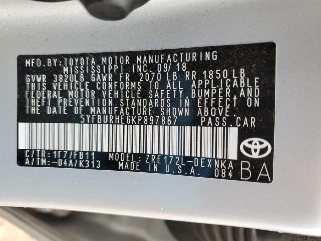 47595393 :رقم المزاد ، 5YFBURHE6KP897867 vin ، 2019 Toyota Corolla L مزاد بيع