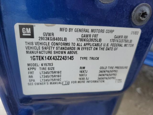 Aukcja sprzedaży 2003 Gmc New Sierra K1500, vin: 1GTEK14X43Z243145, numer aukcji: 47090343