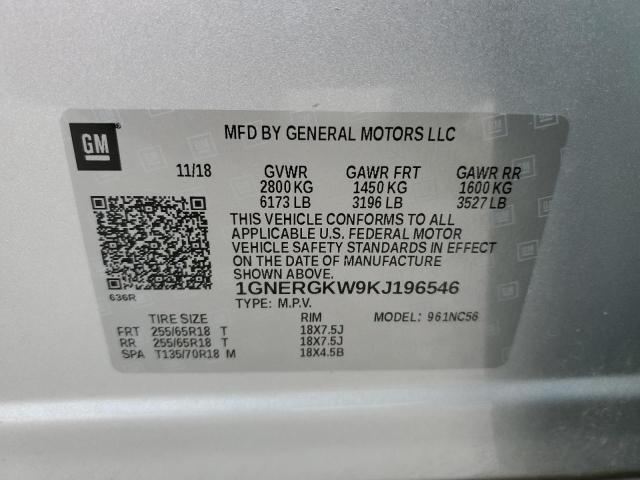 47745203 :رقم المزاد ، 1GNERGKW9KJ196546 vin ، 2019 Chevrolet Traverse Lt مزاد بيع