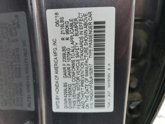 2018 Honda Accord Exl მანქანა იყიდება აუქციონზე, vin: 1HGCV1F55JA192617, აუქციონის ნომერი: 47962483